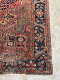 7'6 x 9'3 Antique Persian Heriz rug #2222 / 8x9 Vintage Rug - Blue Parakeet Rugs