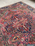 7'6 x 9'3 Antique Persian Heriz rug #2222 / 8x9 Vintage Rug - Blue Parakeet Rugs