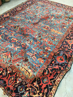 8'1 x 11'4 french blue ground Antique Persian Heriz Rug (#836) - Blue Parakeet Rugs