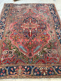 7'6 x 9'3 Antique Persian Heriz rug #2222 / 8x9 Vintage Rug - Blue Parakeet Rugs