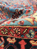 8'1 x 11'4 french blue ground Antique Persian Heriz Rug (#836) - Blue Parakeet Rugs