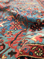 8'1 x 11'4 french blue ground Antique Persian Heriz Rug (#836) - Blue Parakeet Rugs