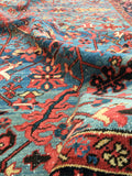 8'1 x 11'4 french blue ground Antique Persian Heriz Rug (#836) - Blue Parakeet Rugs