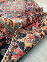 8'1 x 11'4 french blue ground Antique Persian Heriz Rug (#836) - Blue Parakeet Rugs