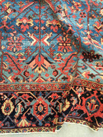 8'1 x 11'4 french blue ground Antique Persian Heriz Rug (#836) - Blue Parakeet Rugs