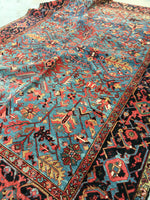 8'1 x 11'4 french blue ground Antique Persian Heriz Rug (#836) - Blue Parakeet Rugs