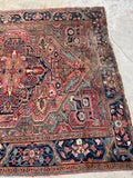 7'6 x 9'3 Antique Persian Heriz rug #2222 / 8x9 Vintage Rug - Blue Parakeet Rugs