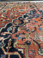 7’2 x 10’7 Antique Persian Heriz Rug #2738 / Large Vintage Rug - Blue Parakeet Rugs