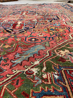 7'6 x 9'3 Antique Persian Heriz rug #2222 / 8x9 Vintage Rug - Blue Parakeet Rugs