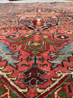 7'6 x 9'3 Antique Persian Heriz rug #2222 / 8x9 Vintage Rug - Blue Parakeet Rugs
