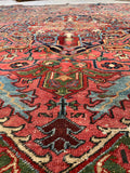 7'6 x 9'3 Antique Persian Heriz rug #2222 / 8x9 Vintage Rug - Blue Parakeet Rugs