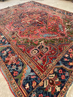 7'6 x 9'3 Antique Persian Heriz rug #2222 / 8x9 Vintage Rug - Blue Parakeet Rugs