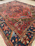 7'6 x 9'3 Antique Persian Heriz rug #2222 / 8x9 Vintage Rug - Blue Parakeet Rugs