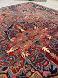 7'6 x 9'3 Antique Persian Heriz rug #2222 / 8x9 Vintage Rug - Blue Parakeet Rugs
