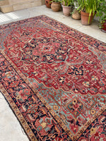 7'7 x 11'9 Antique tribal with floral design wool rug #1884 / 8x12 Vintage Rug - Blue Parakeet Rugs