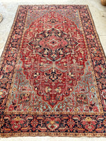7'7 x 11'9 Antique tribal with floral design wool rug #1884 / 8x12 Vintage Rug - Blue Parakeet Rugs