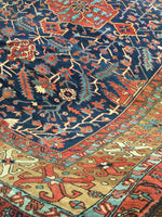 9’1 x 10’8 Antique Persian Heriz Rug / Large Antique Rug (#1033ML) - Blue Parakeet Rugs