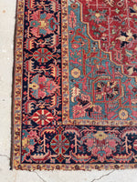 7'7 x 11'9 Antique tribal with floral design wool rug #1884 / 8x12 Vintage Rug - Blue Parakeet Rugs
