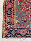 7'7 x 11'9 Antique tribal with floral design wool rug #1884 / 8x12 Vintage Rug - Blue Parakeet Rugs