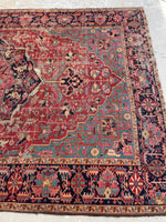 7'7 x 11'9 Antique tribal with floral design wool rug #1884 / 8x12 Vintage Rug - Blue Parakeet Rugs
