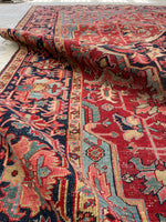 7'7 x 11'9 Antique tribal with floral design wool rug #1884 / 8x12 Vintage Rug - Blue Parakeet Rugs