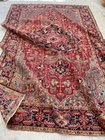 7'7 x 11'9 Antique tribal with floral design wool rug #1884 / 8x12 Vintage Rug - Blue Parakeet Rugs