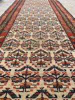 3'5 x 13'6 Antique 19th Century Runner #1886 / 3x14 Vintage Runner - Blue Parakeet Rugs