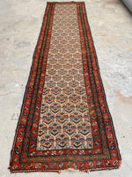 3'5 x 13'6 Antique 19th Century Runner #1886 / 3x14 Vintage Runner - Blue Parakeet Rugs