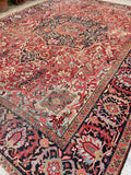11' x 15'8 Antique oversize Persian Heriz rug #1887 / 11x16 Heriz rug - Blue Parakeet Rugs