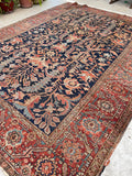9'2 x 12' Antique Persian Heriz Serapi rug #1889 / 9x12 Vintage Rug - Blue Parakeet Rugs