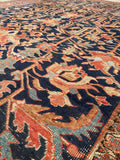 9'2 x 12' Antique Persian Heriz Serapi rug #1889 / 9x12 Vintage Rug - Blue Parakeet Rugs