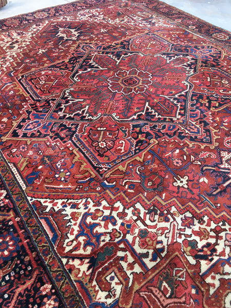 10'1" x 12'10" Vintage Heriz Rug / Large Vintage Rug / Rusty Geometric Rug - Blue Parakeet Rugs