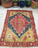 on hold for serena. 3'2" x 4'1" Antique Turkish Rug - Blue Parakeet Rugs