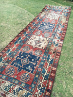 4' x 12'5" Antique 19th Century Russian Runner - Blue Parakeet Rugs