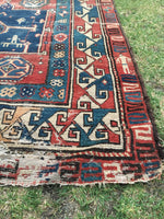 4' x 12'5" Antique 19th Century Russian Runner - Blue Parakeet Rugs