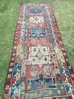 4' x 12'5" Antique 19th Century Russian Runner - Blue Parakeet Rugs