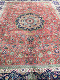 9'6" x 12'8" Vintage Tabriz Rug / 10x13 Rug - Blue Parakeet Rugs