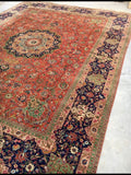 9'6" x 12'8" Vintage Tabriz Rug / 10x13 Rug - Blue Parakeet Rugs