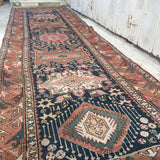 3'4 x 14' Antique Runner / Rug Runner / Antique Russian Rug - Blue Parakeet Rugs
