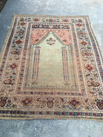 3'6" x 4'8" Collectible Silk 19th Century Turkish Prayer rug - Blue Parakeet Rugs
