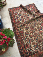 3'4" x 5'9" Ivory Rug / 19th Century Rug / Small Vintage Oriental Rug - Blue Parakeet Rugs