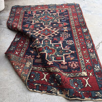 2'10" x 4'5" Berry Blue Heriz / Antique Heriz / Small Vintage Rug - Blue Parakeet Rugs