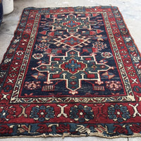 2'10" x 4'5" Berry Blue Heriz / Antique Heriz / Small Vintage Rug - Blue Parakeet Rugs