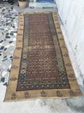 4'6" x 10' Antique Persian Camel Hair rug #1925C / 5x10 Vintage Rug - Blue Parakeet Rugs