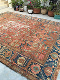 8'10" x 12'8" Worn antique Heriz / Large vintage Oriental rug / Worrn to perfection Heriz - Blue Parakeet Rugs