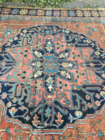 7'7 x 11'9 Lean n Mean French Blue Antique Heriz - Blue Parakeet Rugs