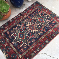2'10" x 4'5" Berry Blue Heriz / Antique Heriz / Small Vintage Rug - Blue Parakeet Rugs