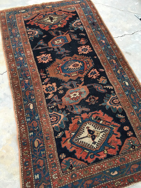 3'3 x 6'2" Antique Malayer / Small Vintage  Rug - Blue Parakeet Rugs