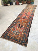 3'2' x 15'5 " Kurdish Antique Runner / Antique Runner / Long Runner - Blue Parakeet Rugs