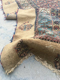 4'6" x 10' Antique Persian Camel Hair rug #1925C / 5x10 Vintage Rug - Blue Parakeet Rugs